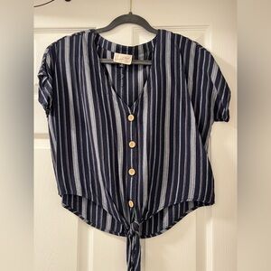 Universal Thread Navy and White Striped Button-Tie Top